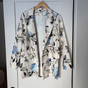 Floral Open-Front Blazer Jacket in Cream and Blue - made in Italy - M/L Spring